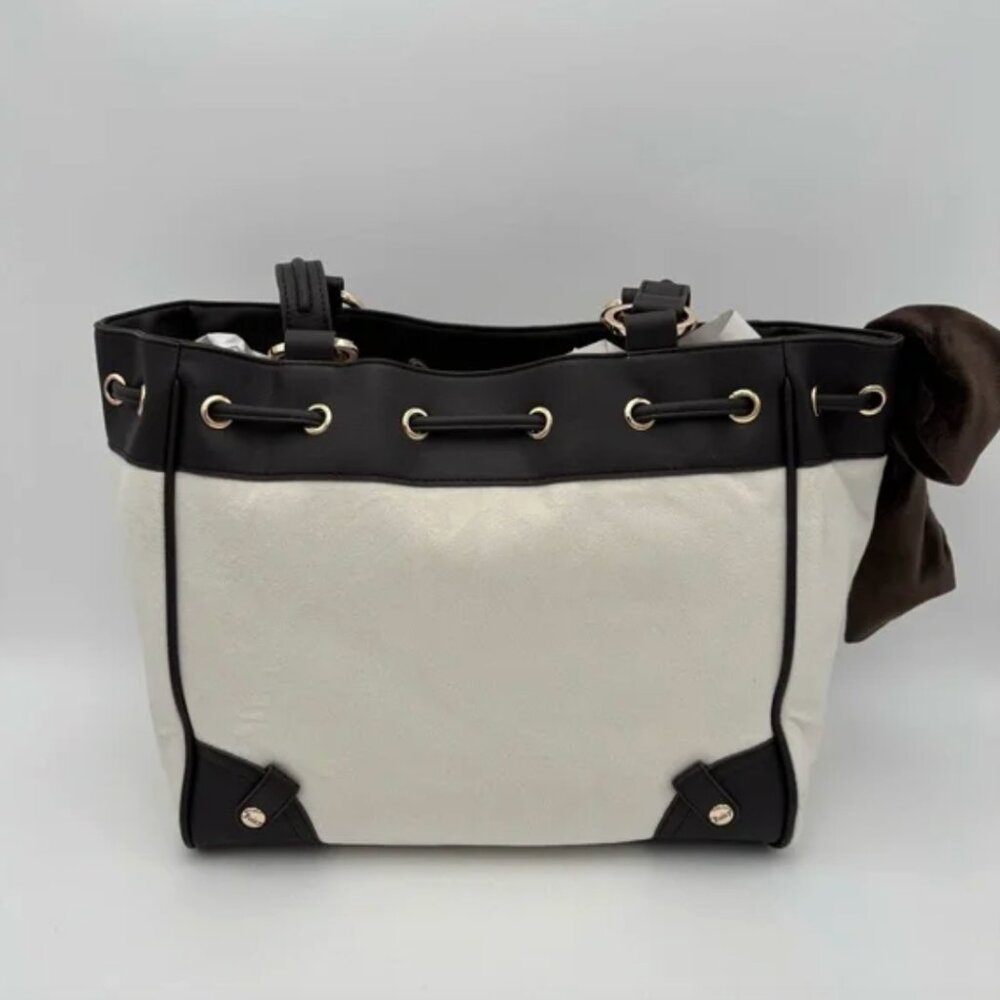 Juicy Couture Classic Scottie Dogs Tote Cream White & Chocolate Brown Bow NWT - Picture 4 of 6